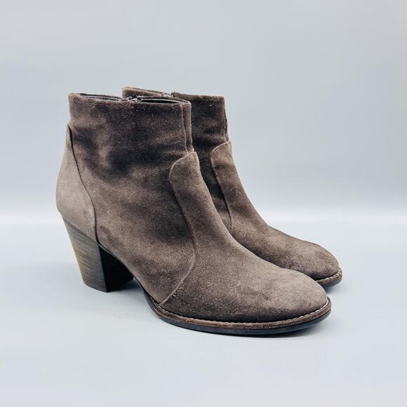 Paul Green Boots Womens 10 Brown Suede Munchen Block Heel Ankle Zip Booties - Picture 2 of 10